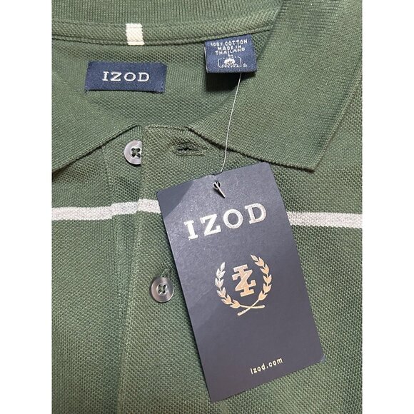Izod Polo Shirt Mens Size Large Green w/Stripes NEW WITH TAGS! - Picture 4 of 5